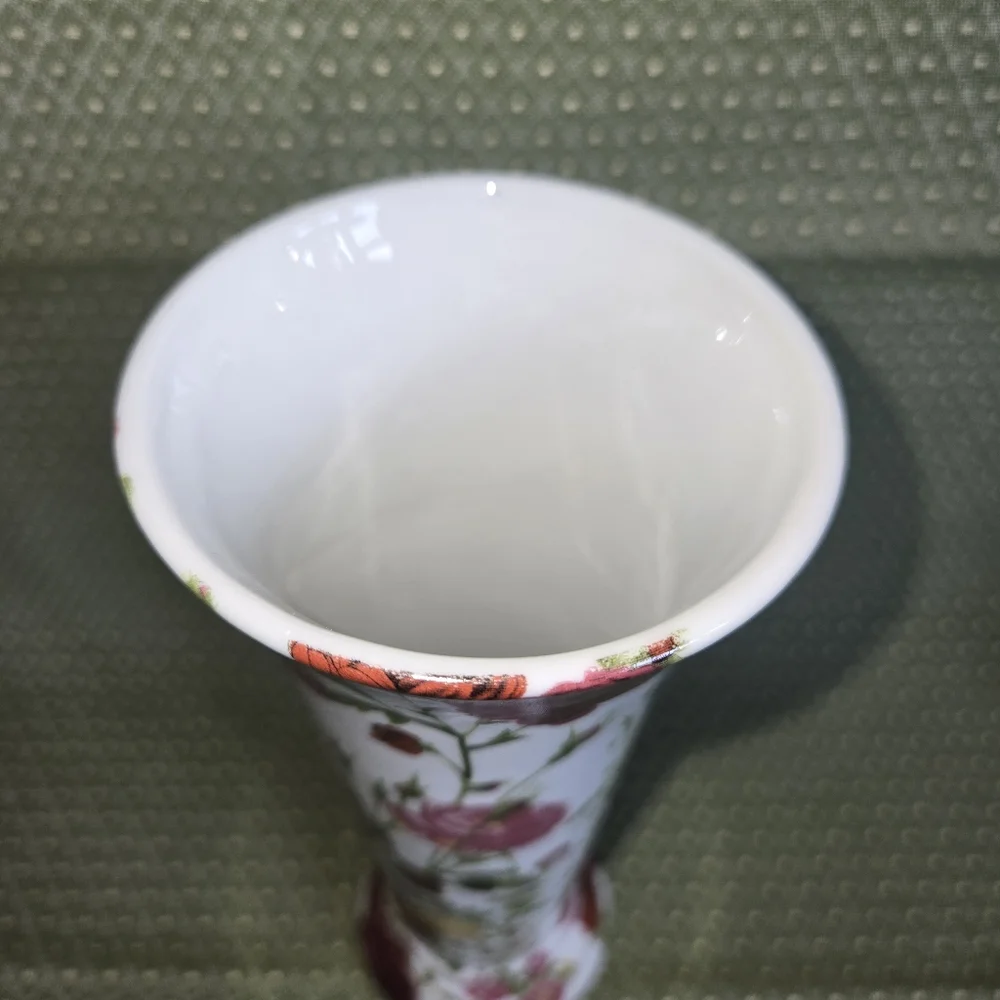 Va Bene Rose Floral Hand Painted Porcelain Vase With Multiple Colored Roses